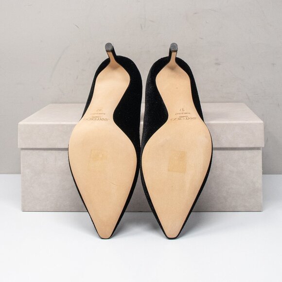 Jimmy Choo Romy 60 Lizard Printed Black Velvet Heels - Picture 4 of 7